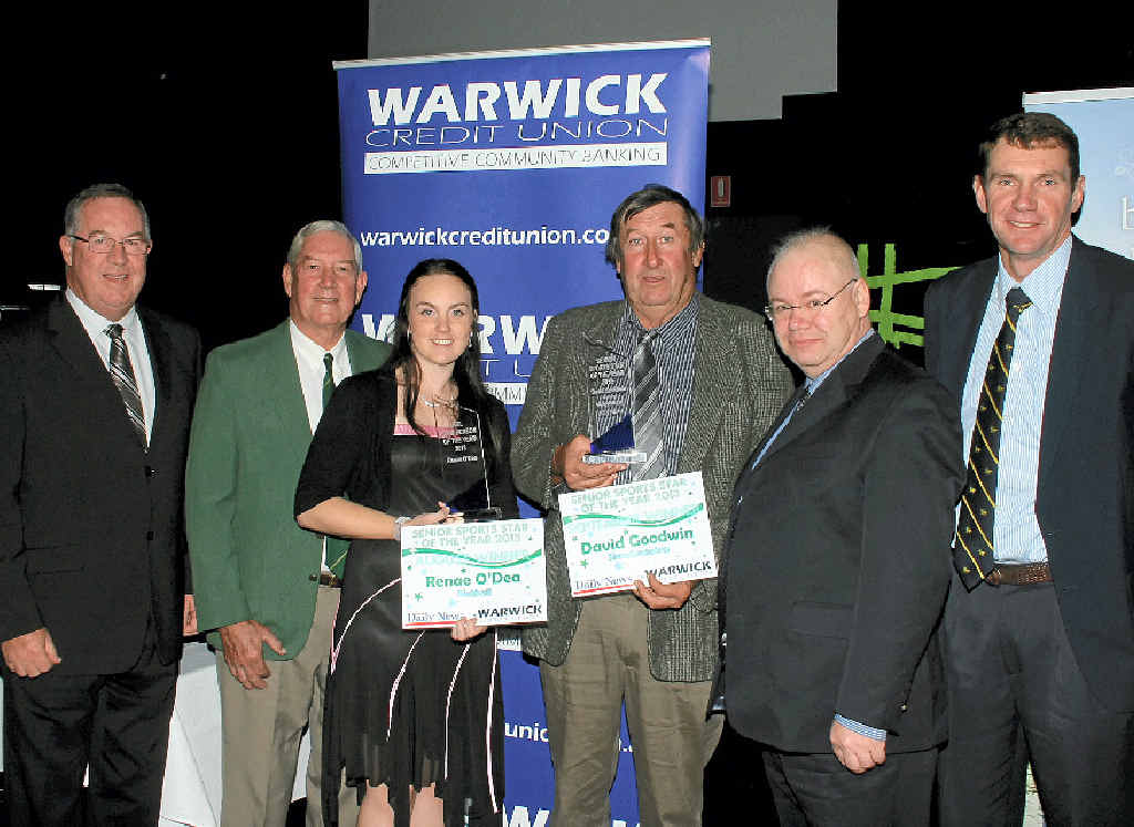 TOP NIGHT: Bruce Partridge (WDN), Greg Newey (RSL), RSL Club Person of the Year Renae O’Dea, Lindsay Goodwin representing senior sports star winner David Goodwin, Lewis von Stieglitz (WCU) and speaker Cameron Shepherd.